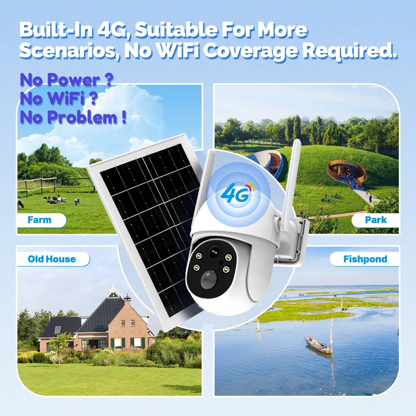 Smart 4G Solar Security Camera – Wireless Outdoor CCTV - Carry Light