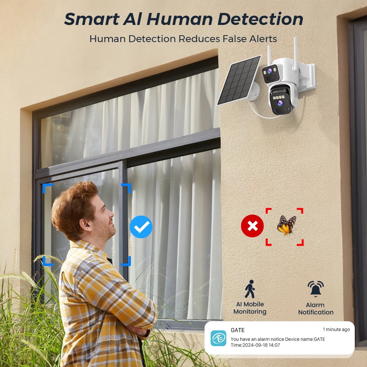 8MP Dual Lens Solar WiFi Security Camera | PTZ, PIR Motion, Night Vision - Carry Light