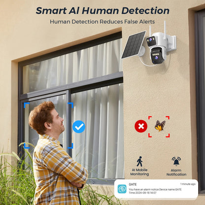 8MP Dual Lens Solar WiFi Security Camera | PTZ, PIR Motion, Night Vision - Carry Light