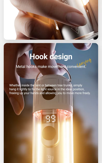 Light fixture with metal hooks and text explaining their use.