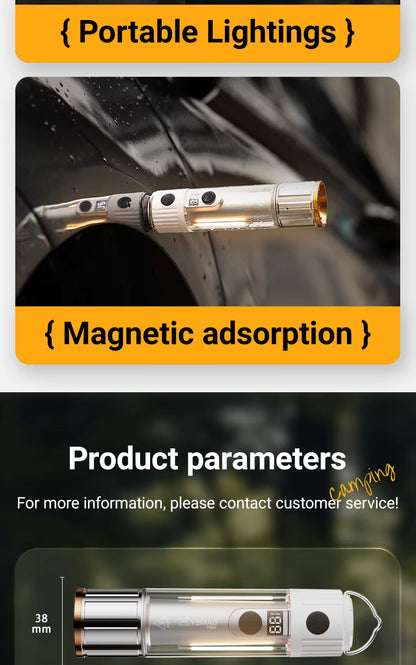 Portable lighting device with magnetic adsorption feature on a dark background