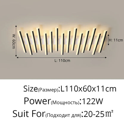 Ceiling light fixture with dimensions and power rating on a gray background