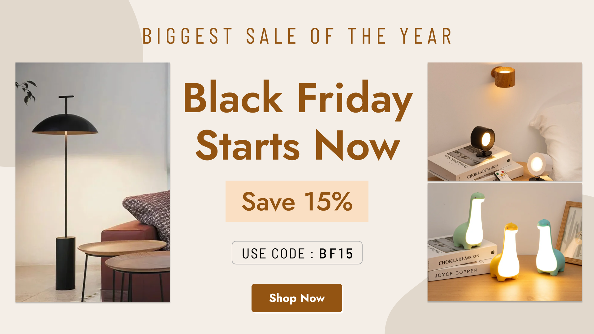 Black Friday sale advertisement with home decor items and promotional text.