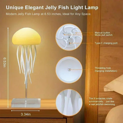 LED Jellyfish Night Light – RGB Color Changing Mood Lamp with Soft Tentacle Design, USB Rechargeable, for Bedroom & Home Décor - Carry Light