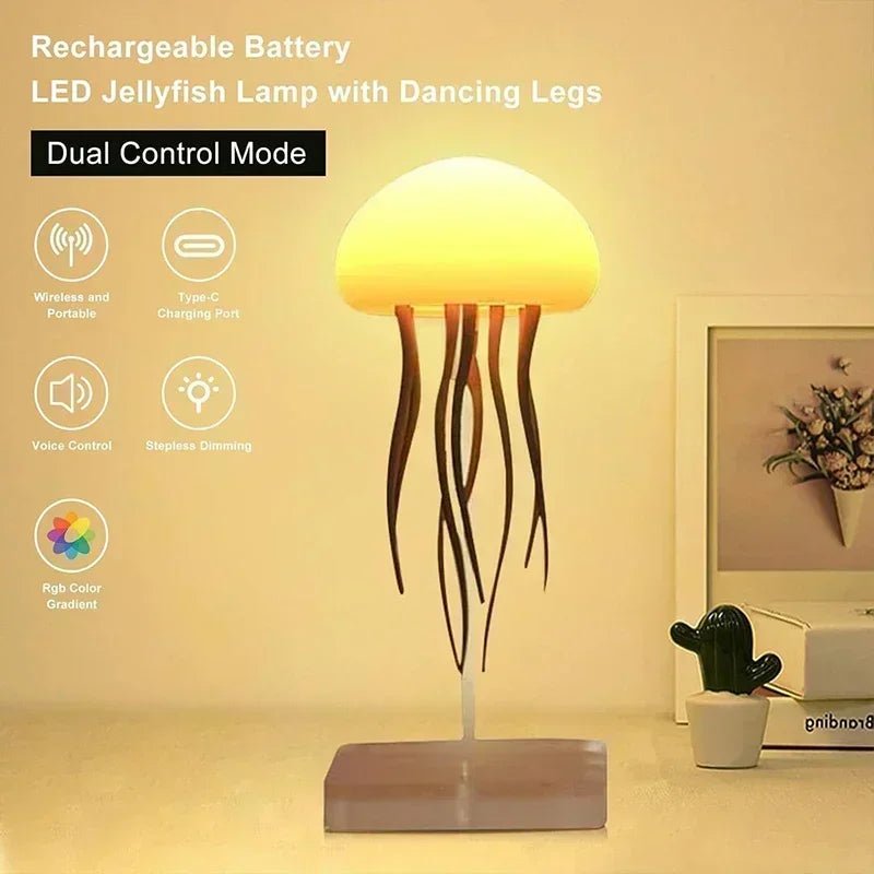 LED Jellyfish Night Light – RGB Color Changing Mood Lamp with Soft Tentacle Design, USB Rechargeable, for Bedroom & Home Décor - Carry Light