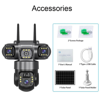 V380 Solar 4G IP Camera – 3x4MP 6K Ultra HD Triple Lens Outdoor Security Camera with Night Vision & Motion Detection - Carry Light